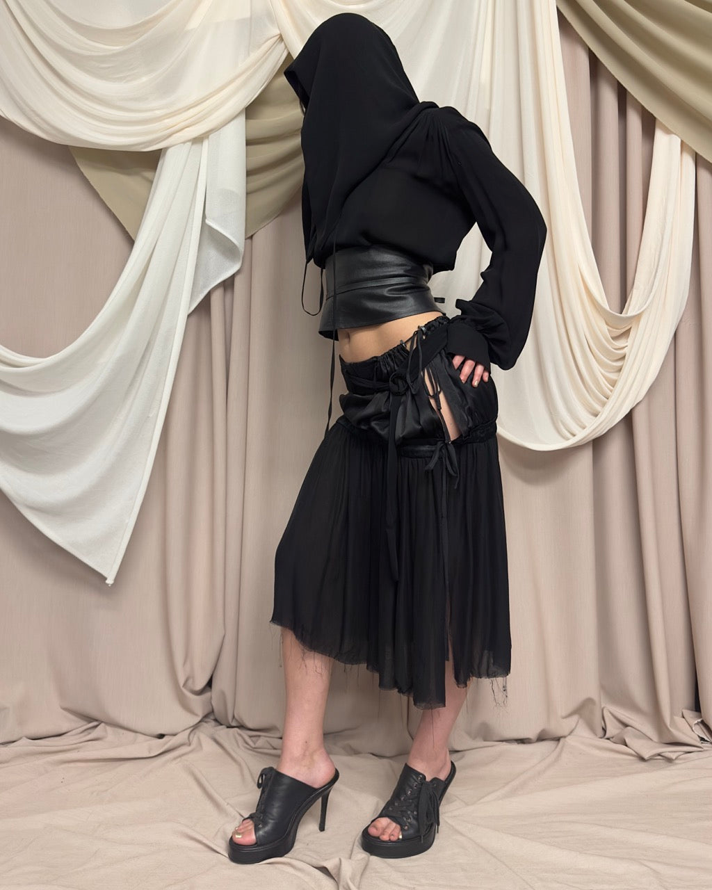 DISTRESSED SILK WRAP SKIRT BY ANN DEMEULEMEESTER