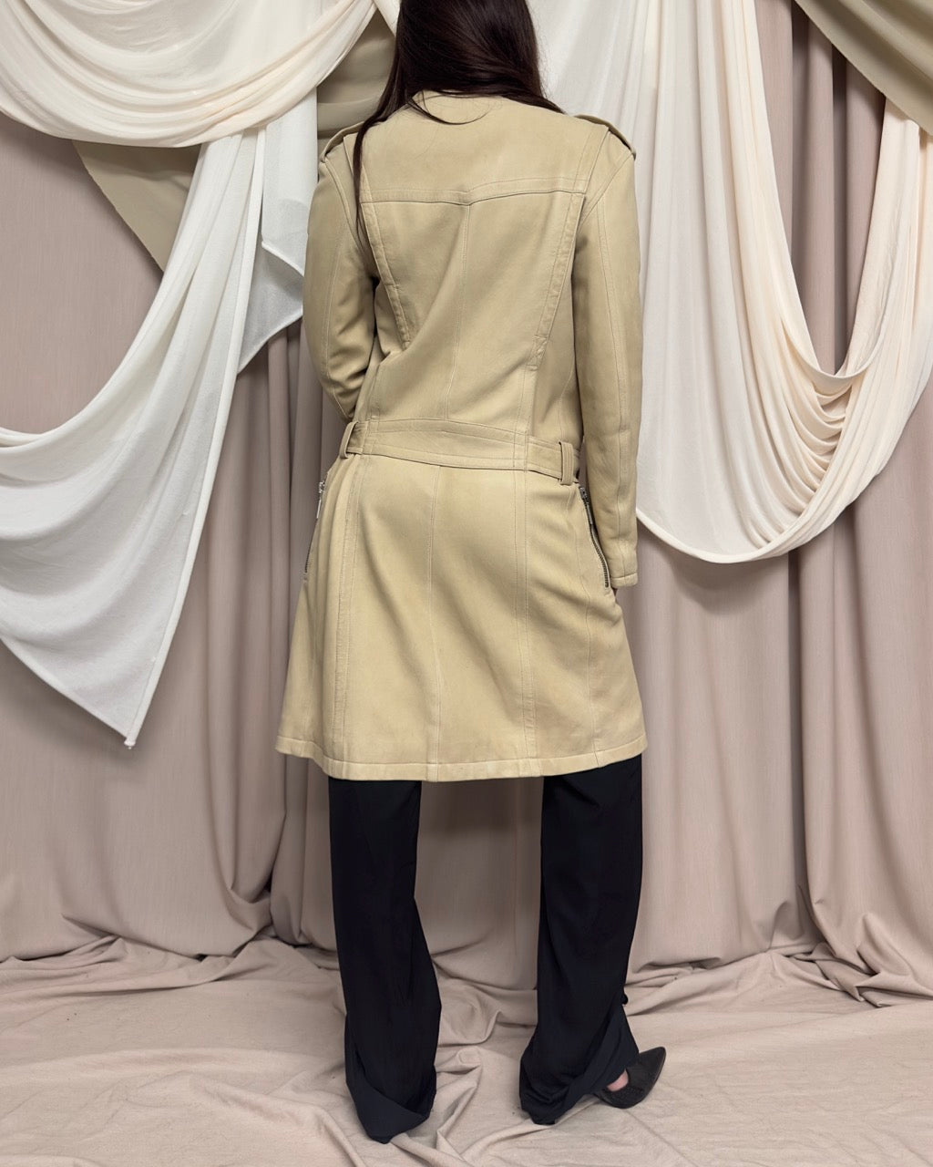 CREAM LEATHER TRENCH COAT BY PLEIN SUD