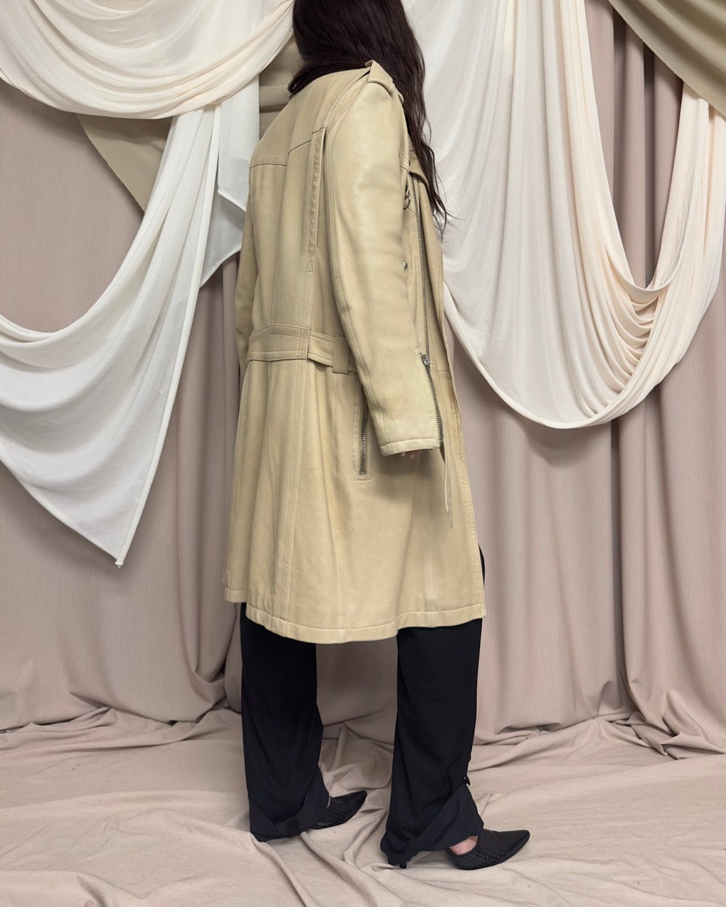 CREAM LEATHER TRENCH COAT BY PLEIN SUD
