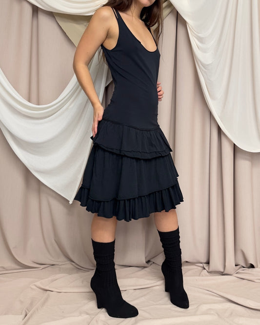 BLACK JERSEY DRESS WITH RUFFLED SKIRT by Marithé + François Girbaud