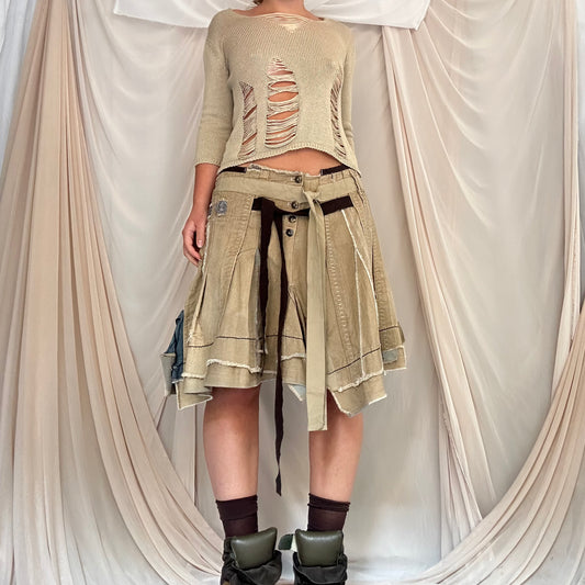 DISTRESSED DECONSTRUCTED RIBBON SKIRT by Marithé + François Girbaud