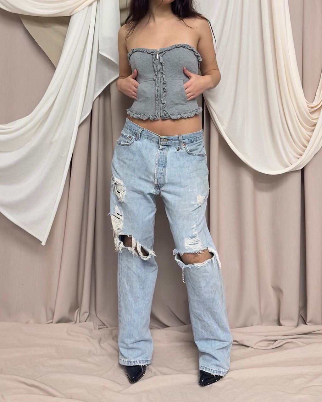 GREY JERSEY BUSTIER by Moschino