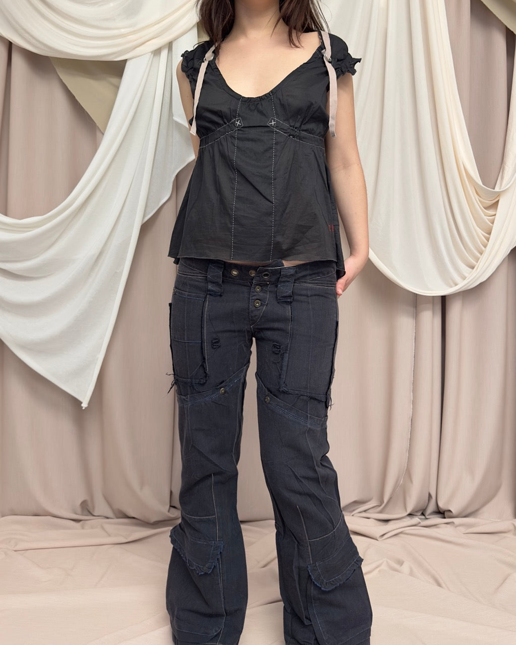 GREY COTTON BABYDOLL BLOUSE by Marithé + François Girbaud