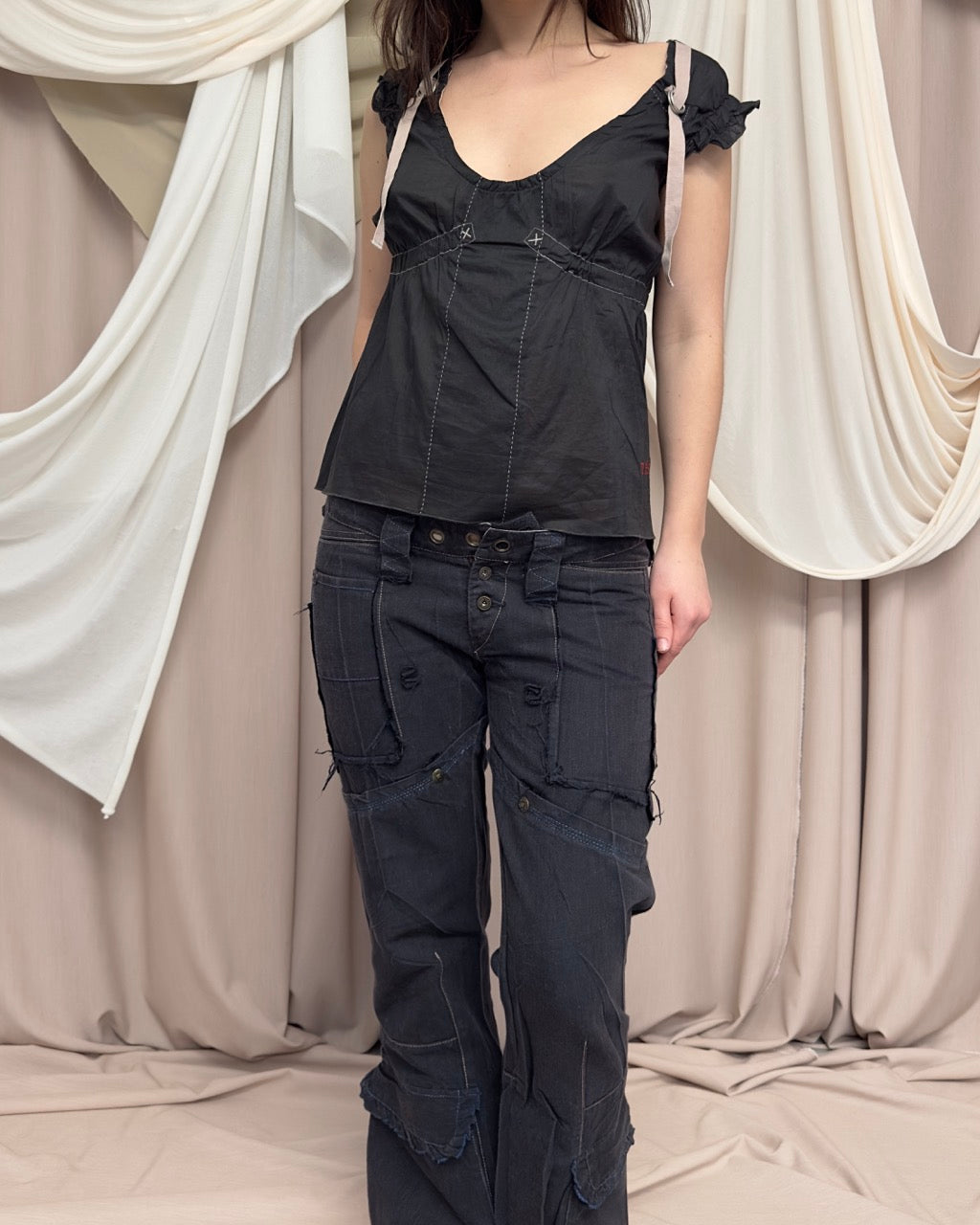 GREY COTTON BABYDOLL BLOUSE by Marithé + François Girbaud