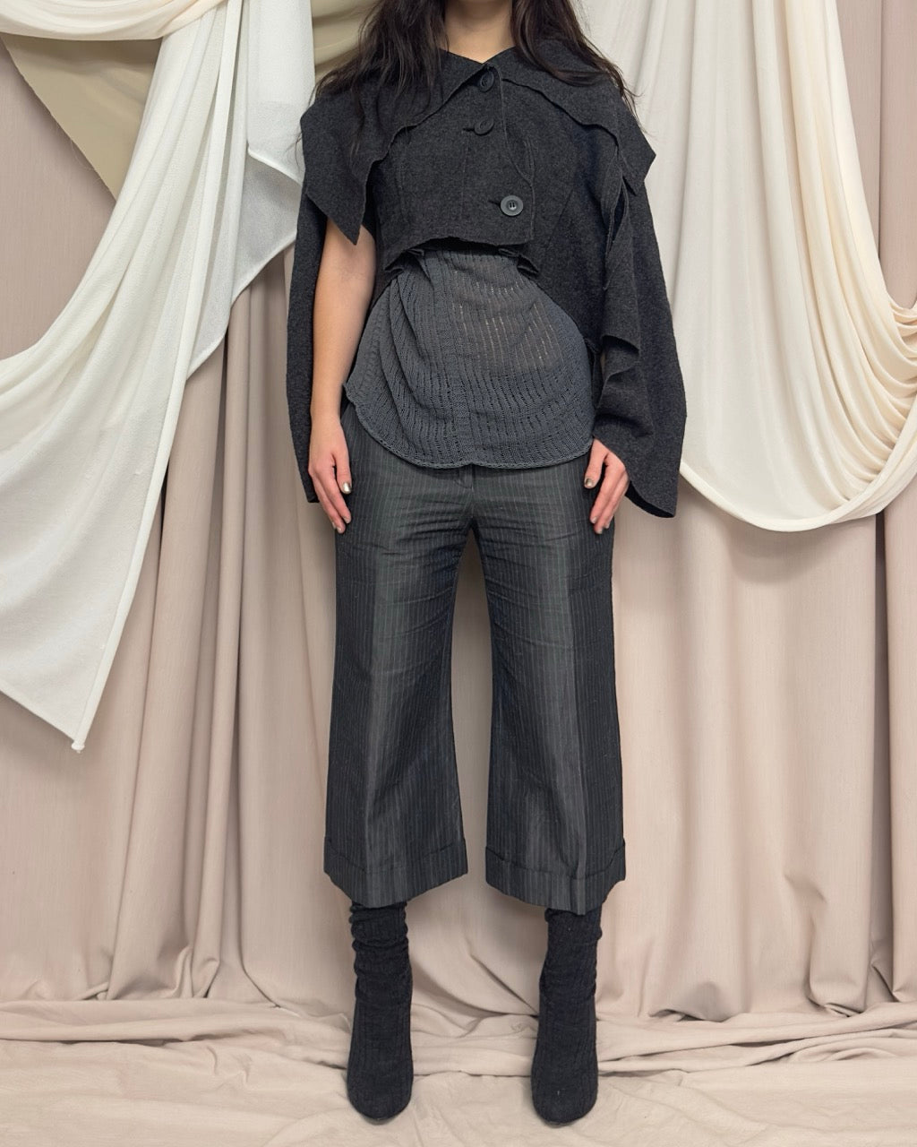 GREY PINSTRIPE CROPPED TROUSERS by Alexander McQueen