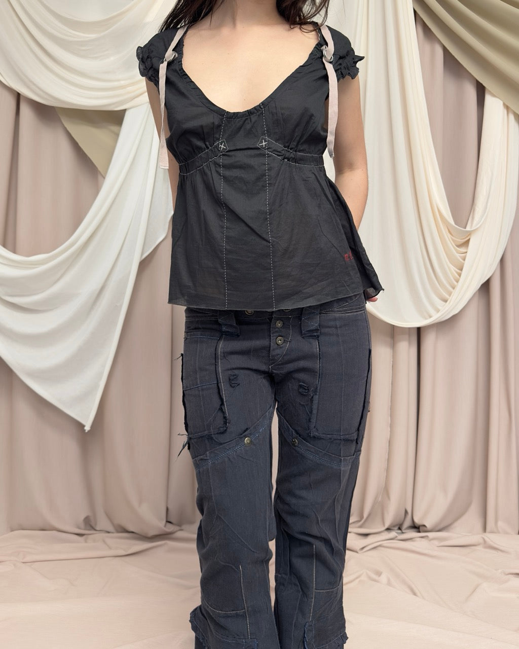GREY COTTON BABYDOLL BLOUSE by Marithé + François Girbaud