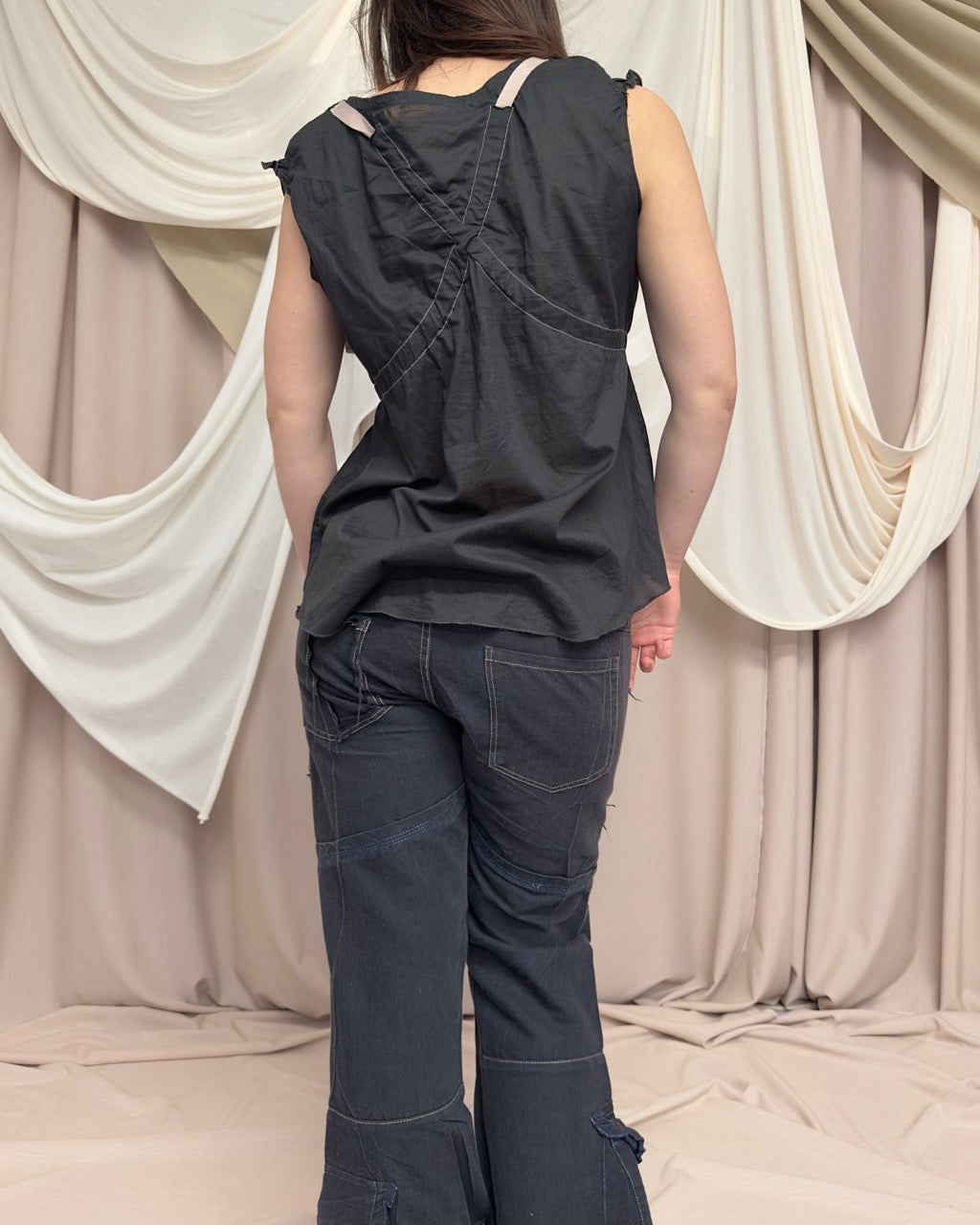 GREY COTTON BABYDOLL BLOUSE by Marithé + François Girbaud