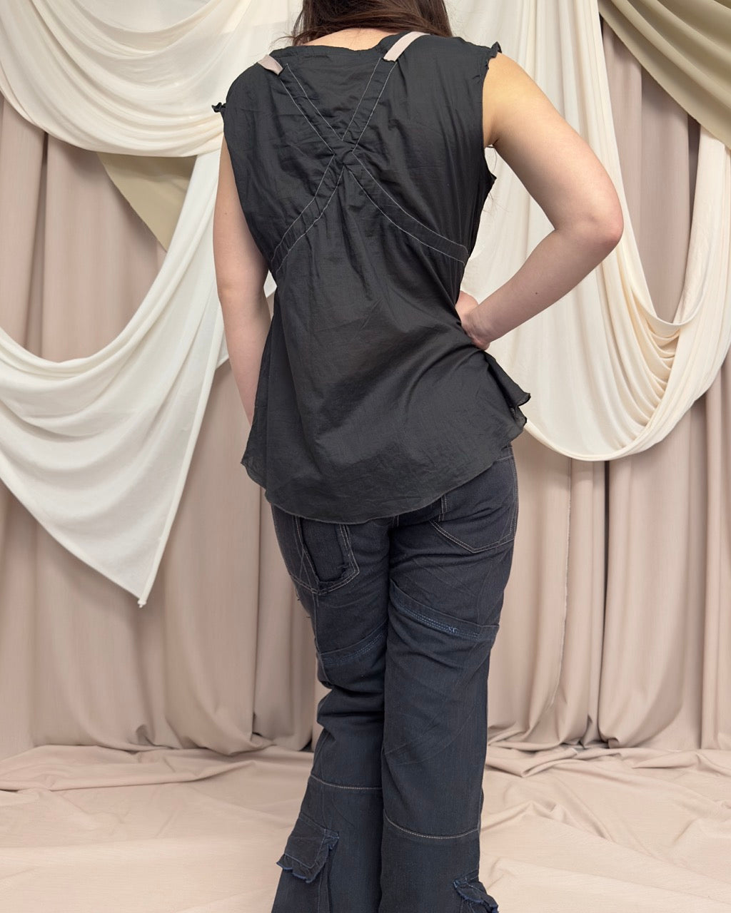 GREY COTTON BABYDOLL BLOUSE by Marithé + François Girbaud