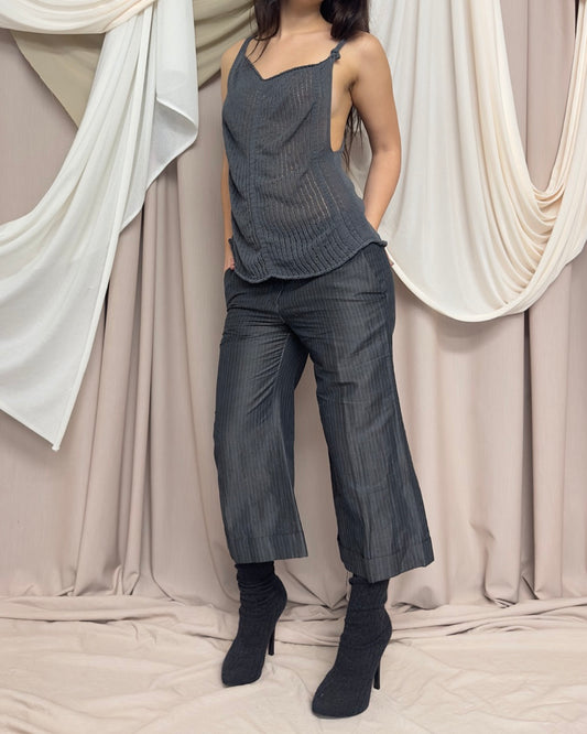 GREY SEMI SHEER DRAPED NET VEST by Sarah Pacini