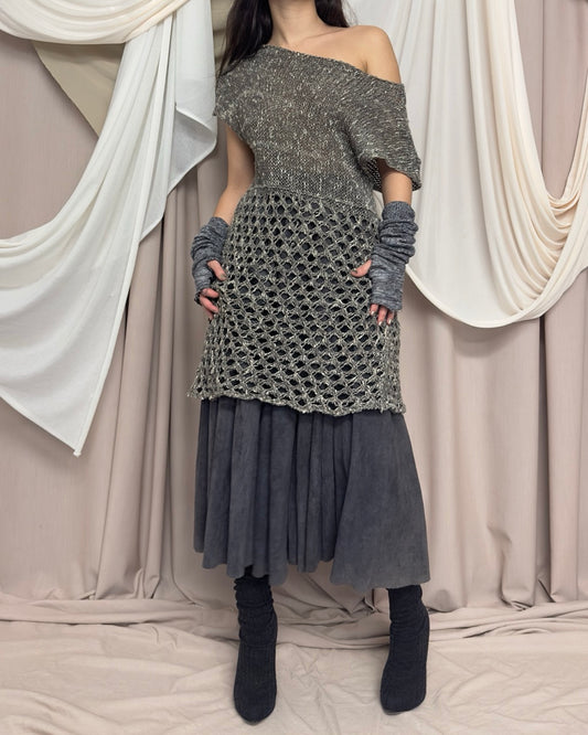 GREY - GREEN OPEN KNIT TUNIC by Sarah Pacini