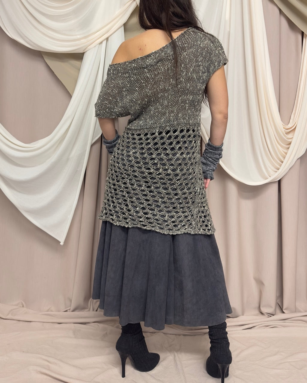 GREY - GREEN OPEN KNIT TUNIC by Sarah Pacini
