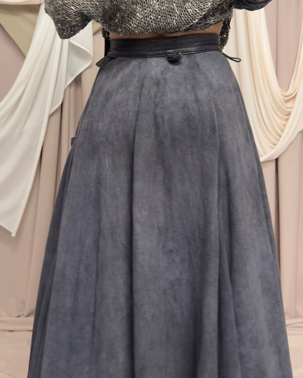 GREY LEATHER MAXI CIRCLE SKIRT