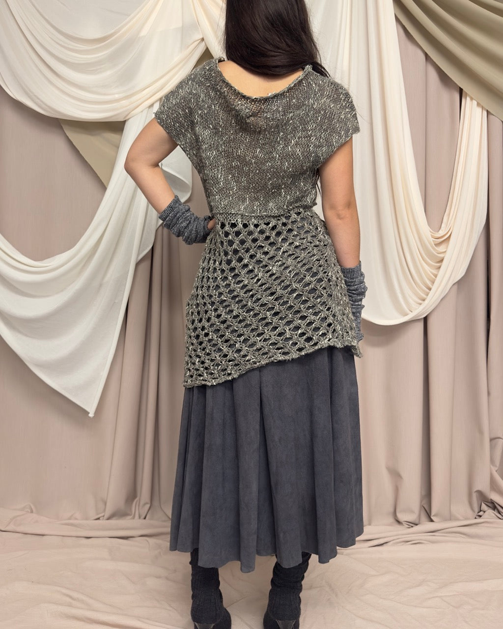 GREY LEATHER MAXI CIRCLE SKIRT