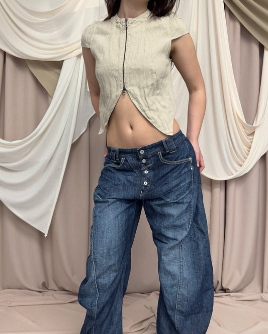 CROPPED ASYMMETRIC SLEEVELESS JACKET by Sarah Pacini