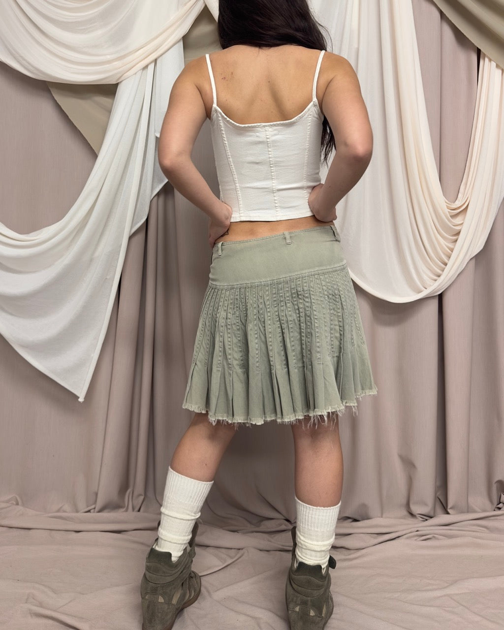 PALE GREEN DISTRESSED DENIM SKIRT by Plein Sud