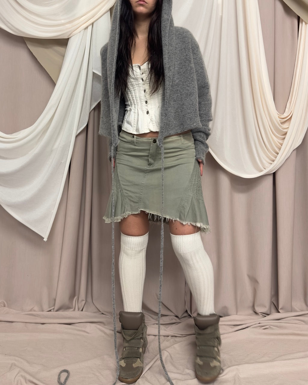 GREY HOODED WRAP CARDIGAN by Sarah Pacini