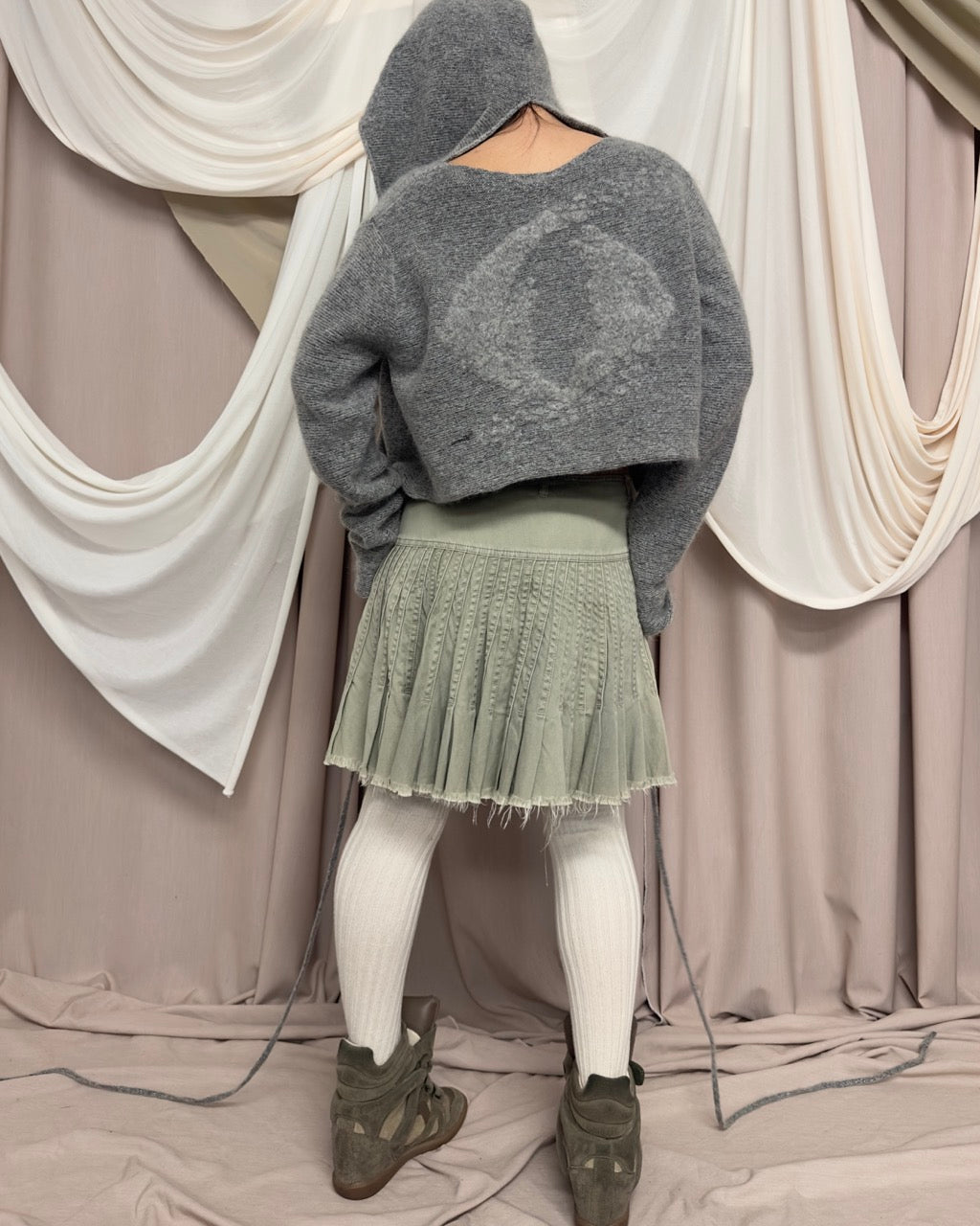 GREY HOODED WRAP CARDIGAN by Sarah Pacini