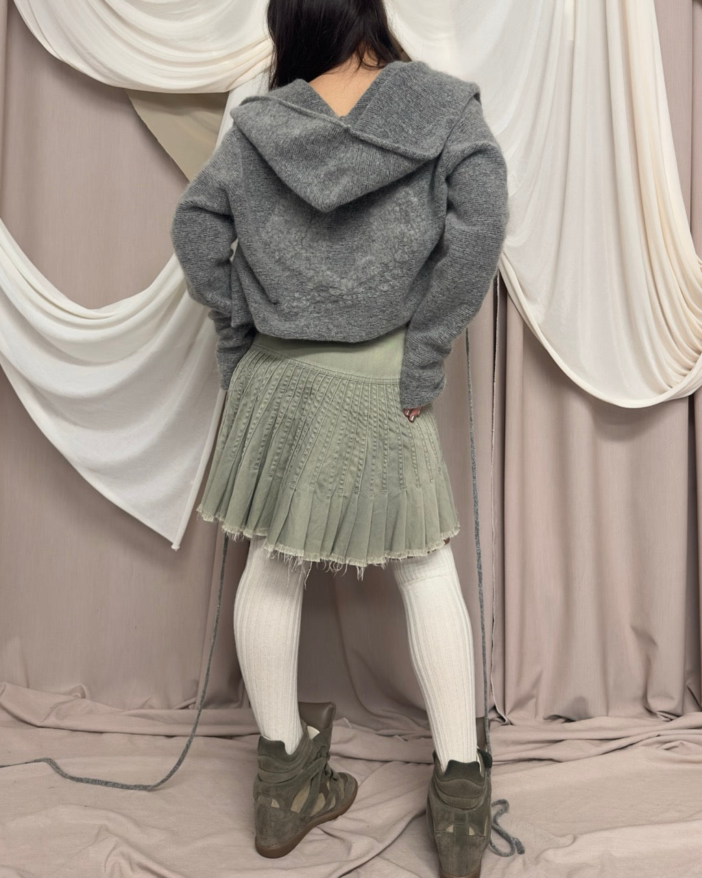 GREY HOODED WRAP CARDIGAN by Sarah Pacini