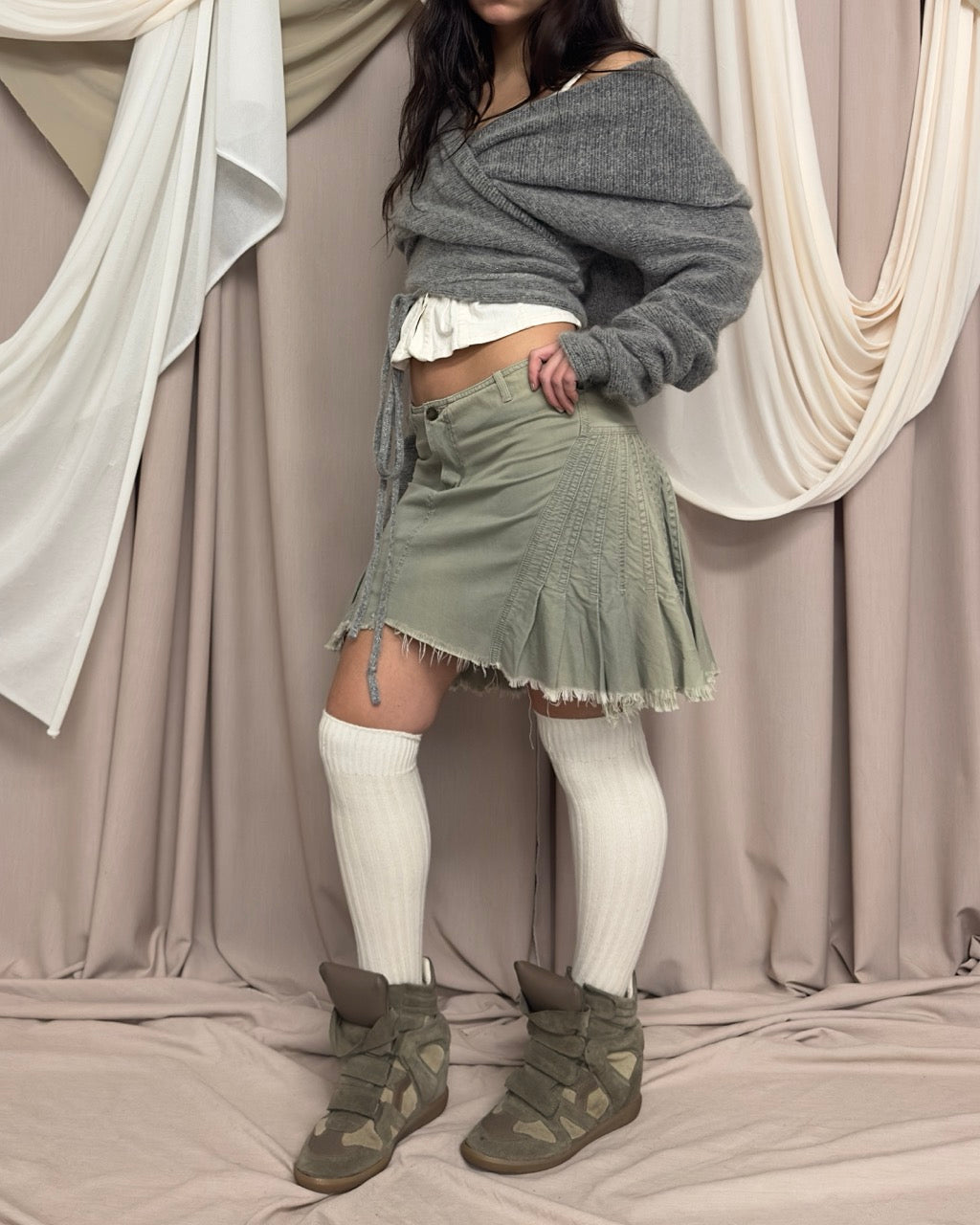 GREY HOODED WRAP CARDIGAN by Sarah Pacini