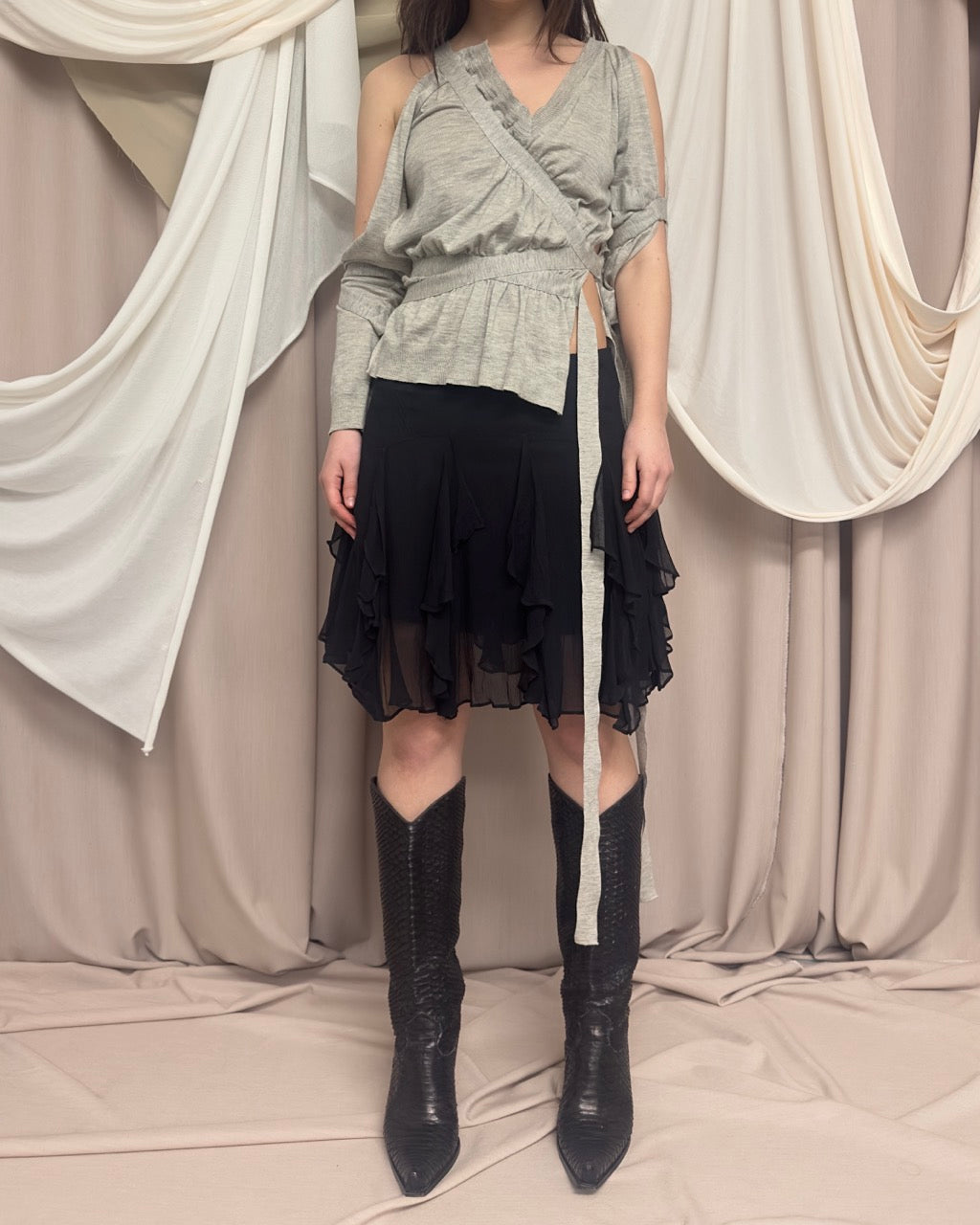 SHEER SILK SKIRT WITH RUFFLE DETAIL