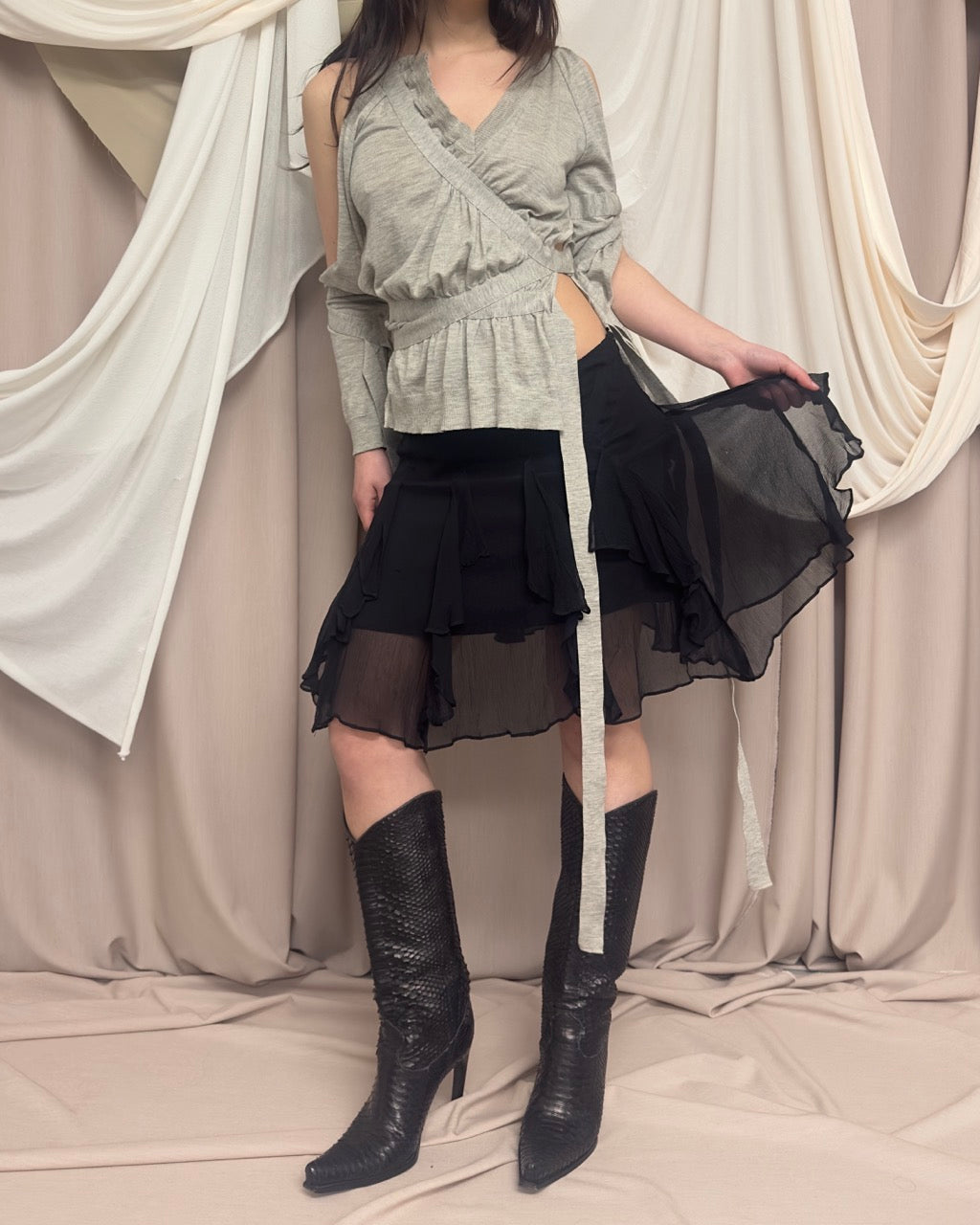 SHEER SILK SKIRT WITH RUFFLE DETAIL