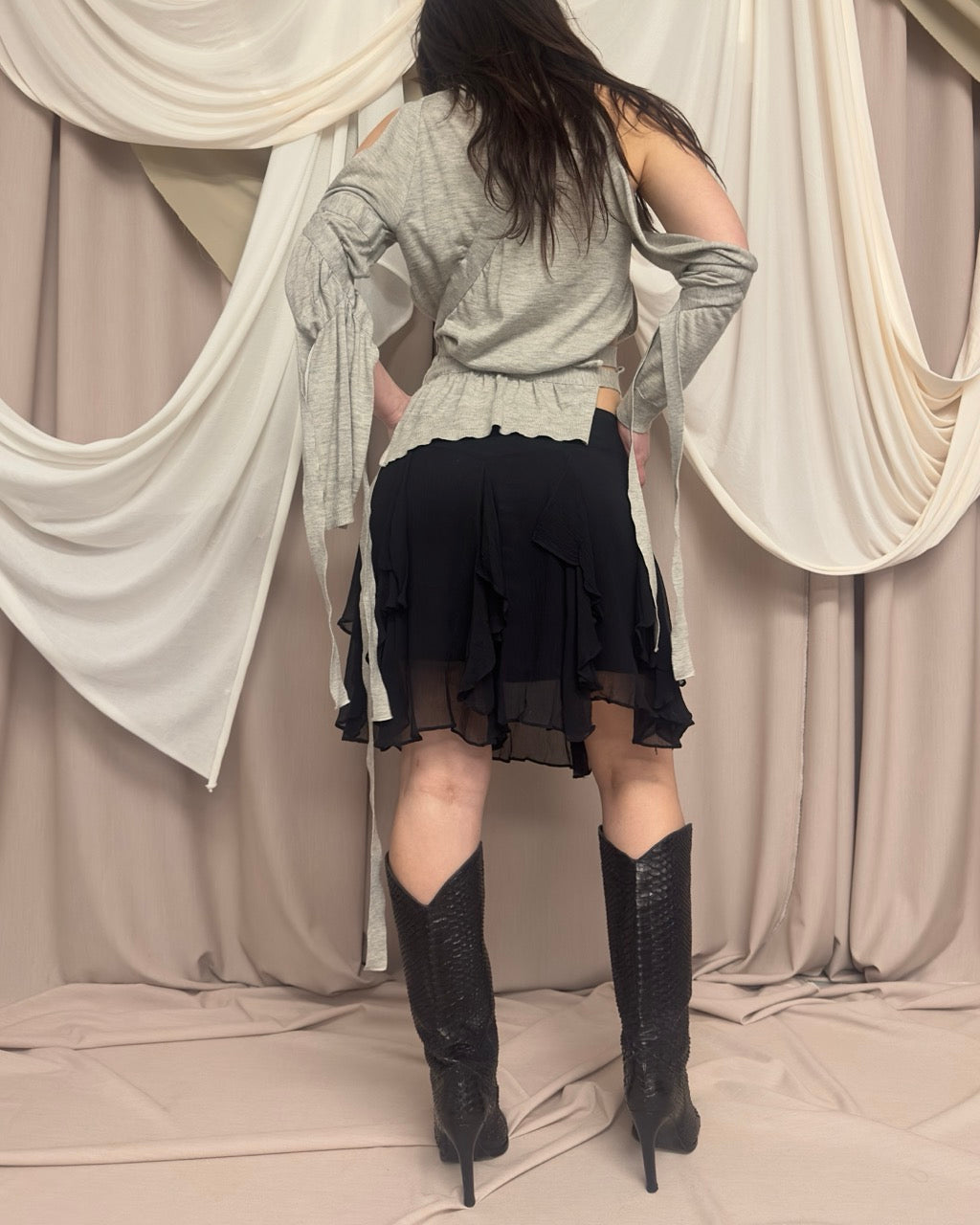 SHEER SILK SKIRT WITH RUFFLE DETAIL