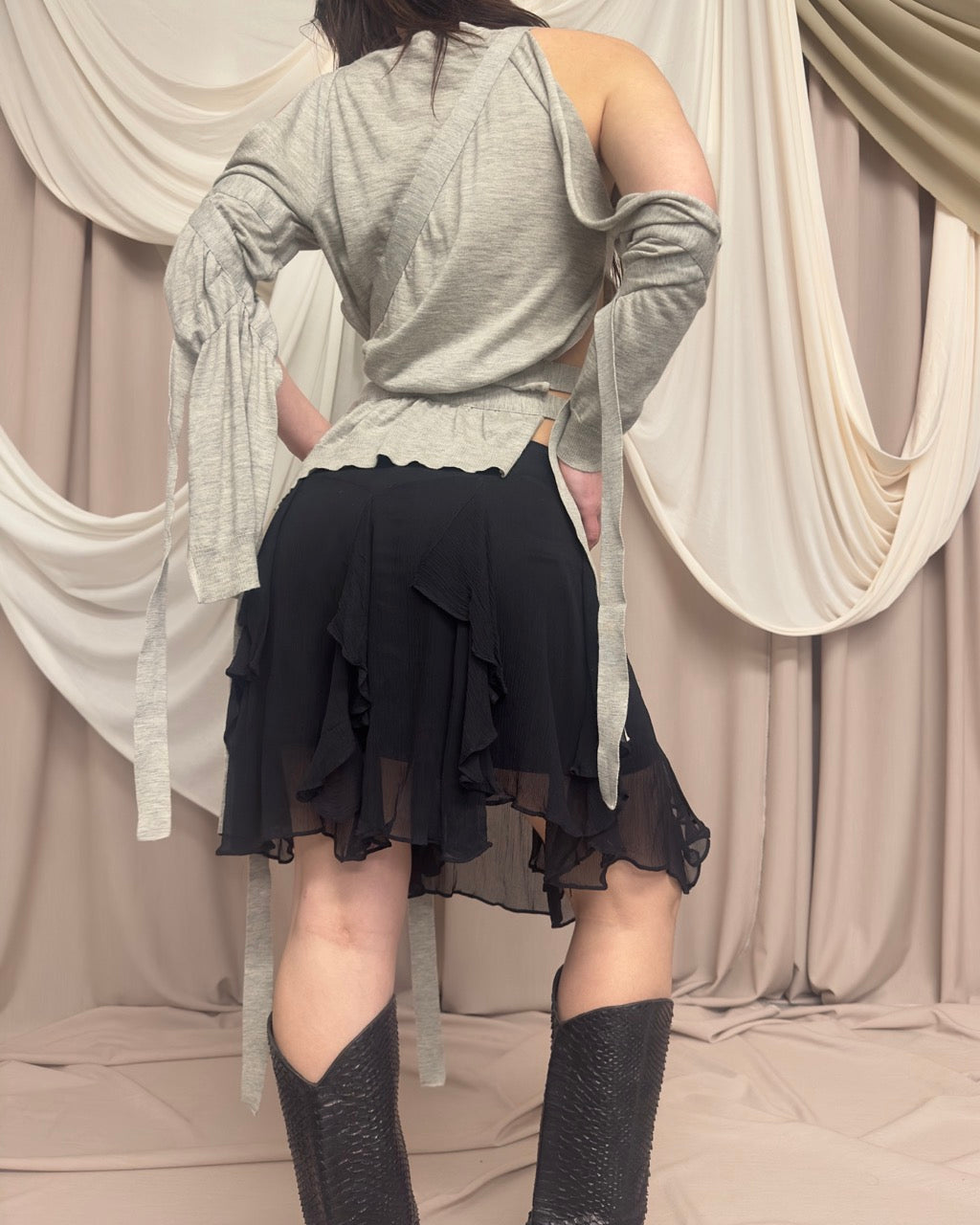 SHEER SILK SKIRT WITH RUFFLE DETAIL