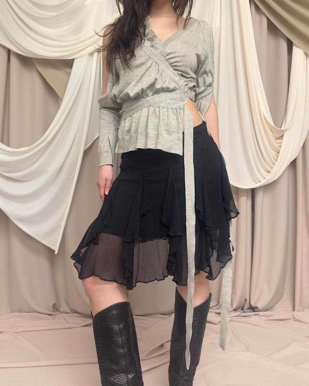 SHEER SILK SKIRT WITH RUFFLE DETAIL