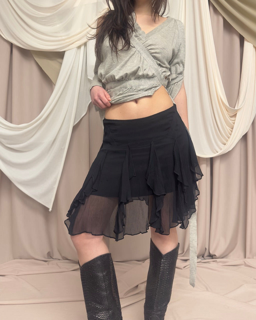 SHEER SILK SKIRT WITH RUFFLE DETAIL