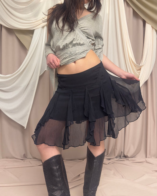 SHEER SILK SKIRT WITH RUFFLE DETAIL
