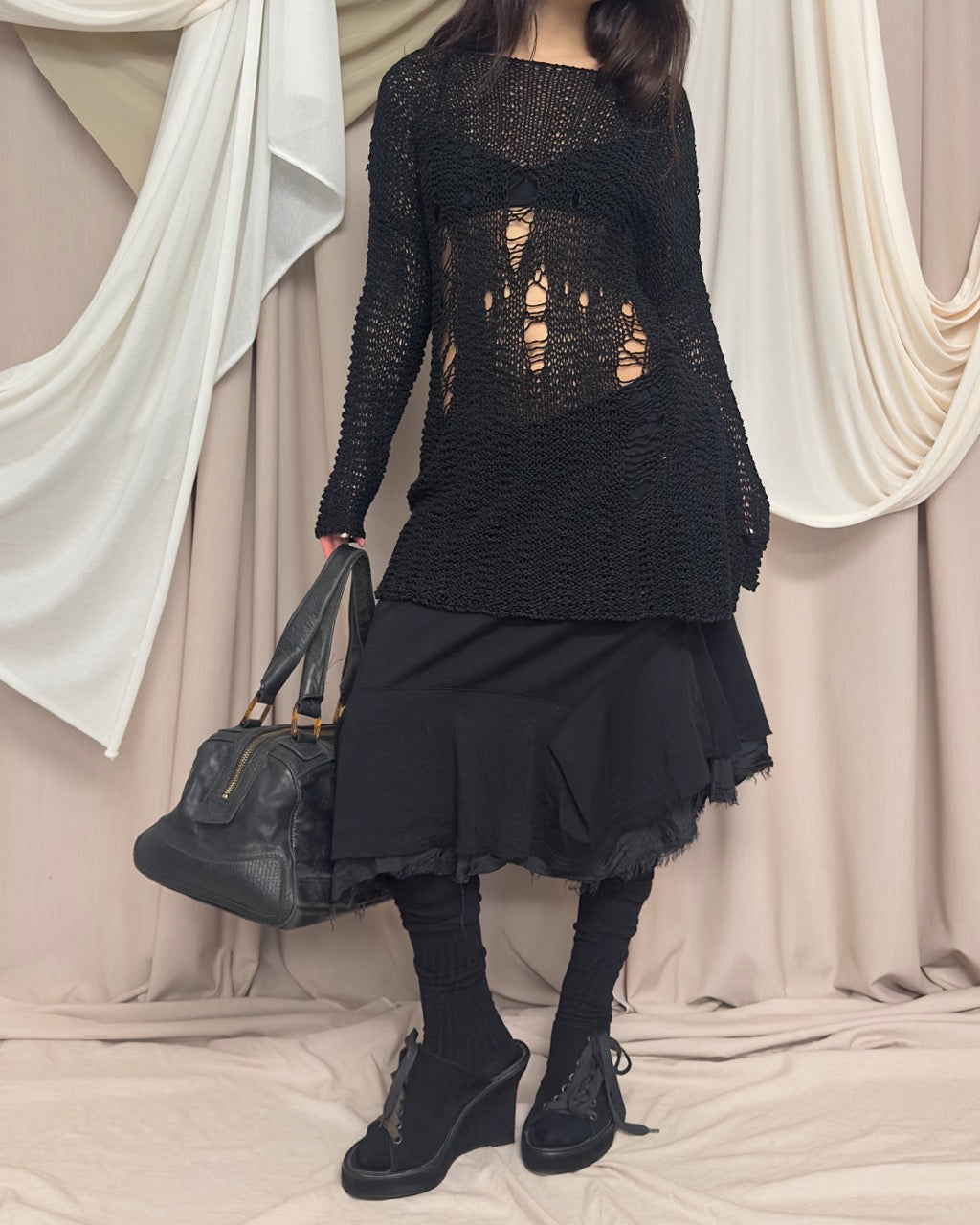 DISTRESSED OPEN KNIT JUMPER by Sarah Pacini