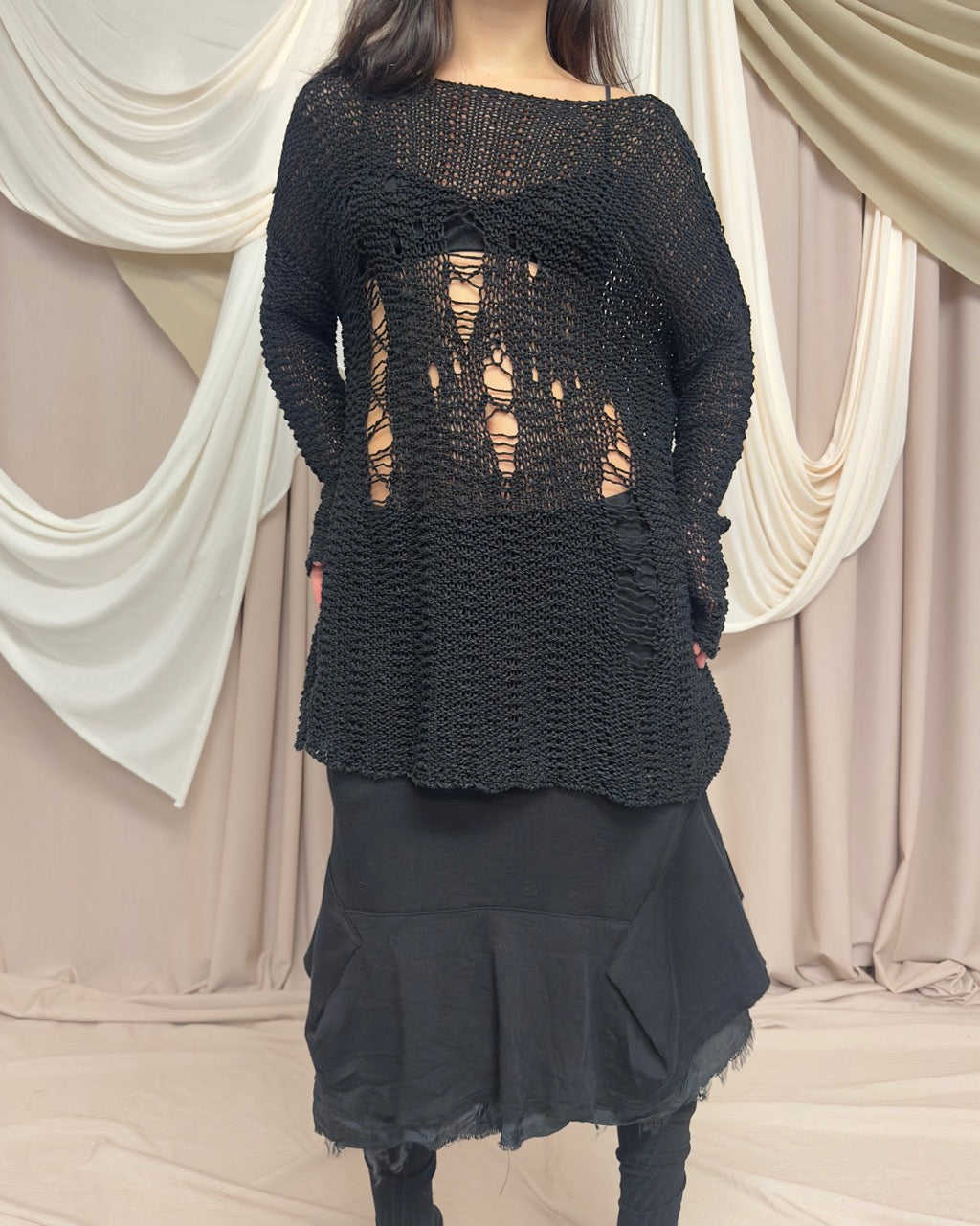 DISTRESSED OPEN KNIT JUMPER by Sarah Pacini