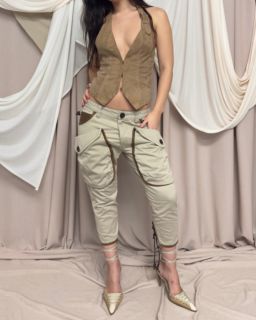 LEATHER HALTER NECK CORSET WAISTCOAT