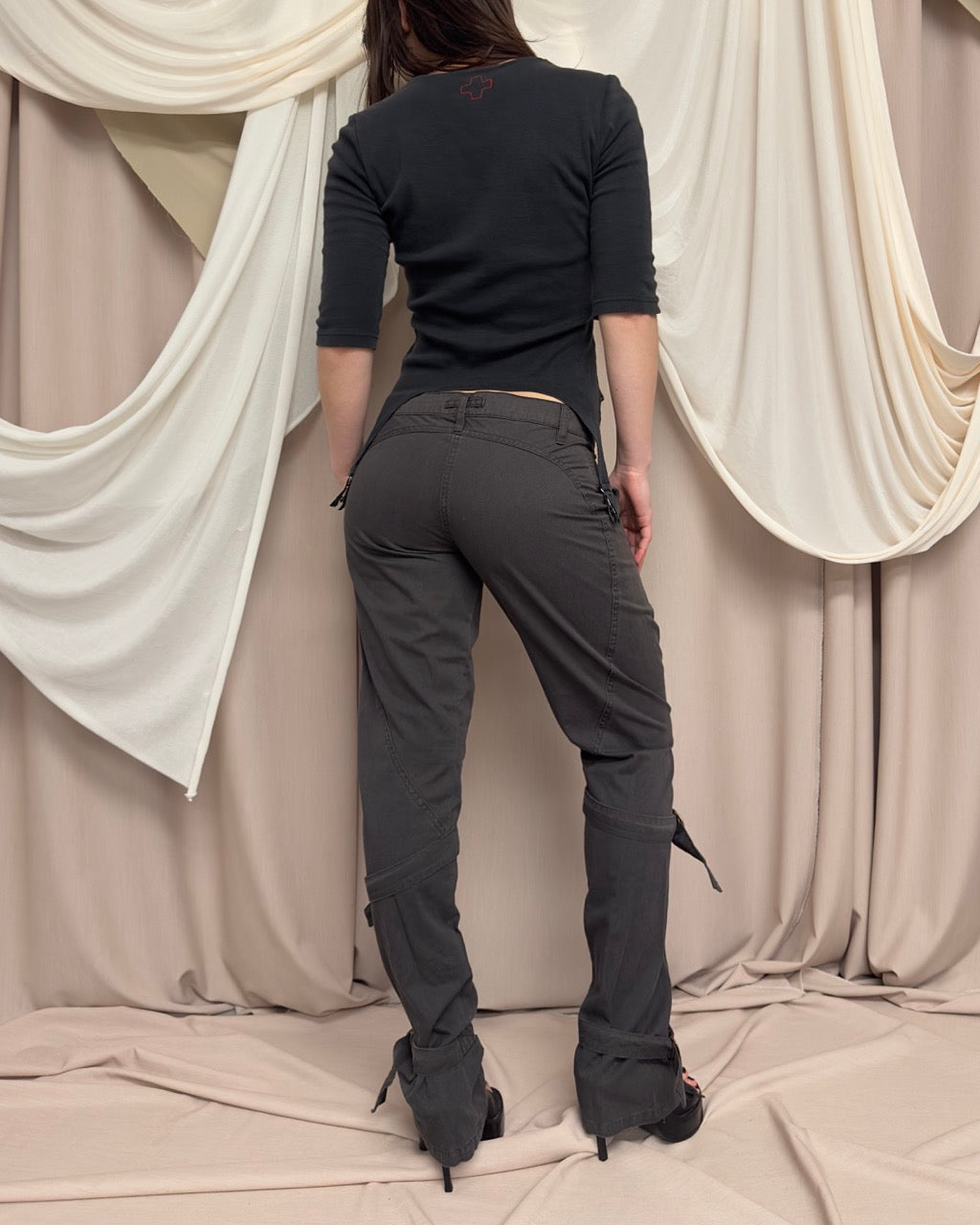 GREEN-GREY TROUSERS WITH STRAP DETAIL
