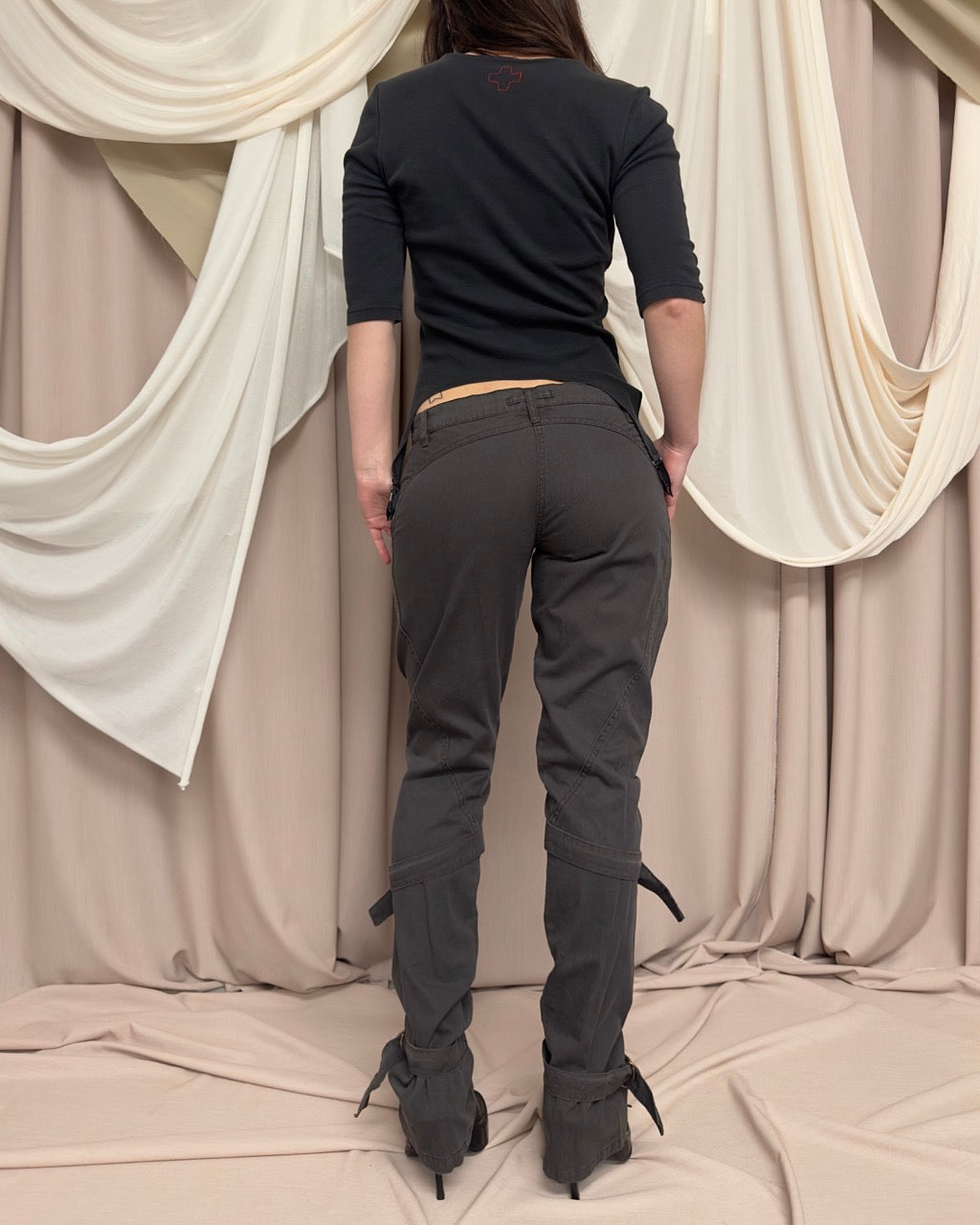 GREEN-GREY TROUSERS WITH STRAP DETAIL