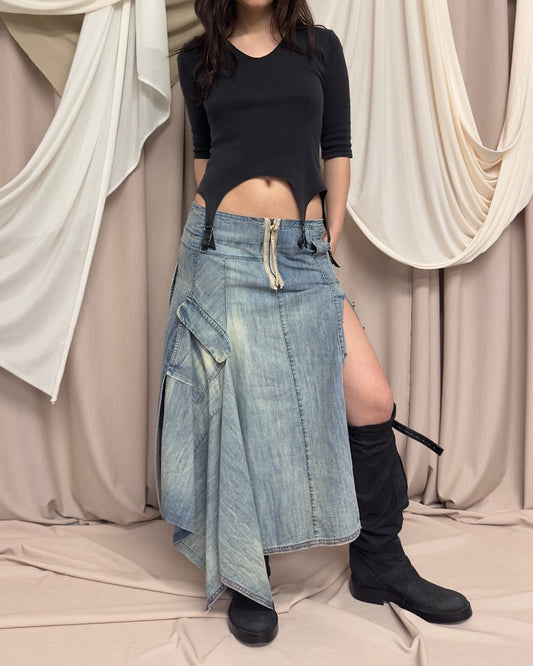 DECONSTRUCTED DENIM MAXI SKIRT by Marithé + François Girbaud