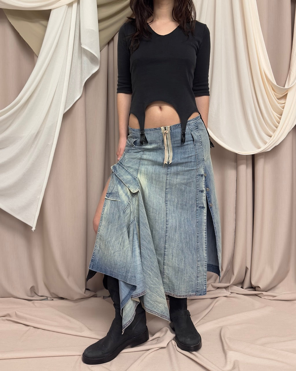 DECONSTRUCTED DENIM MAXI SKIRT by Marithé + François Girbaud