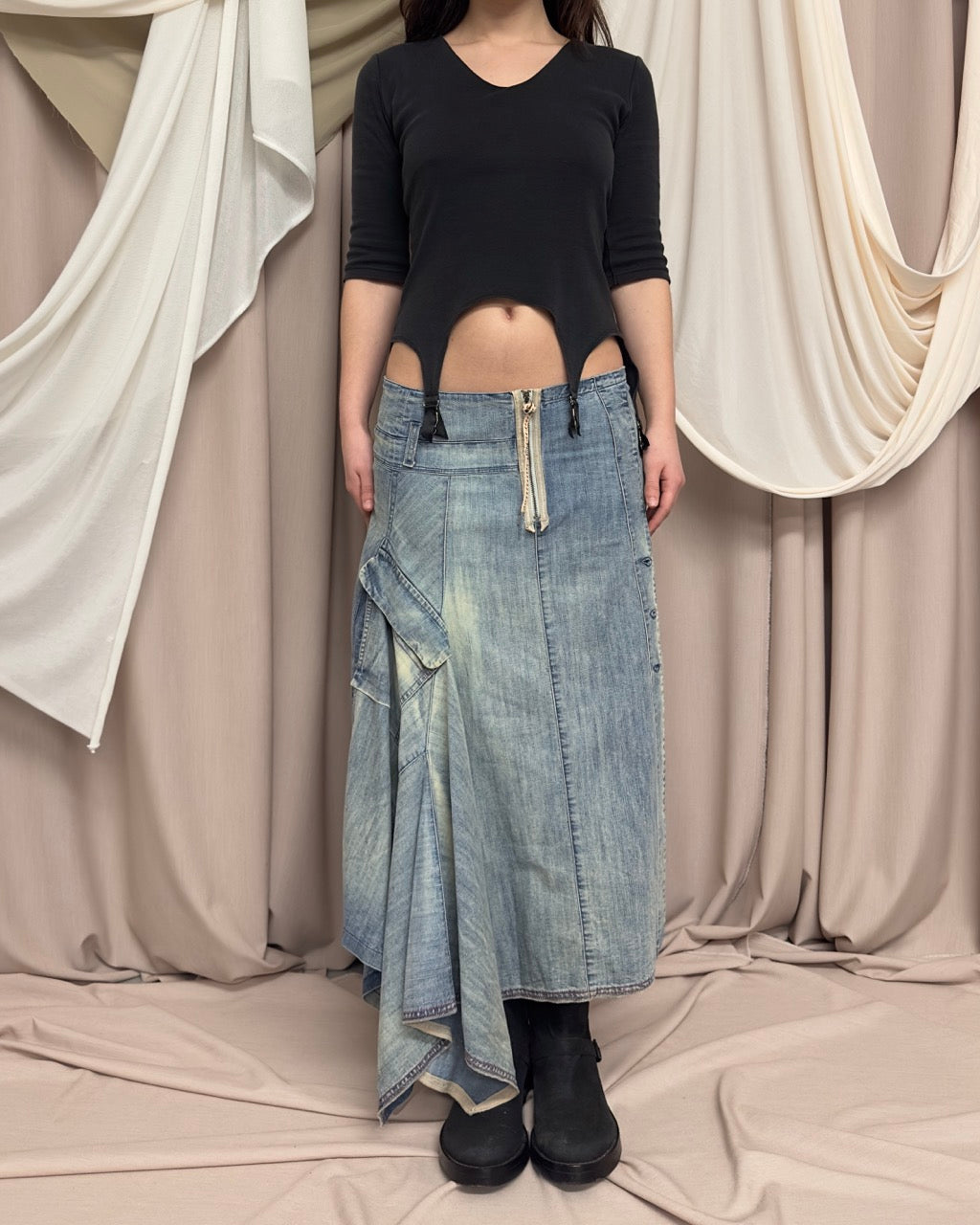 DECONSTRUCTED DENIM MAXI SKIRT by Marithé + François Girbaud