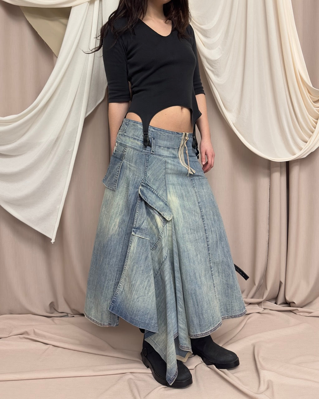 DECONSTRUCTED DENIM MAXI SKIRT by Marithé + François Girbaud