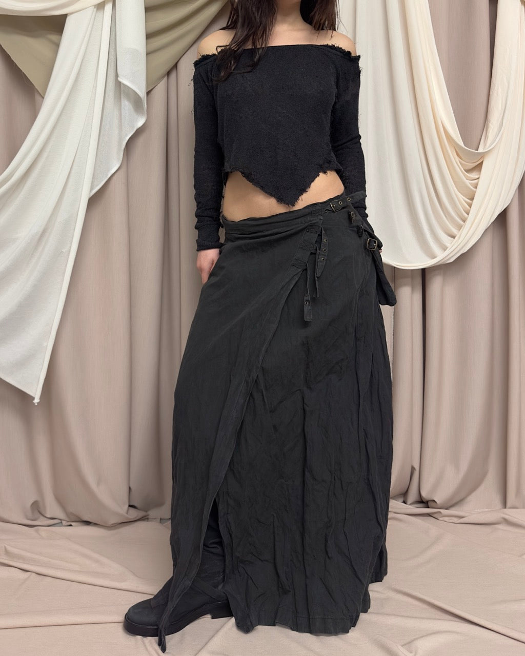 CHARCOAL GREY WRAP MAXI SKIRT by Sarah Pacini