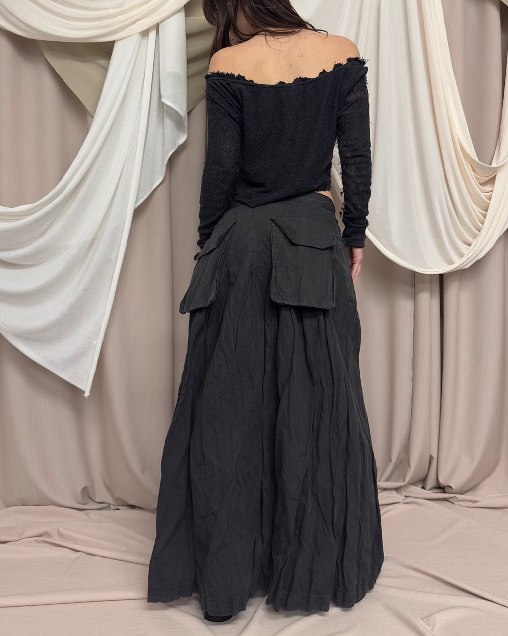 CHARCOAL GREY WRAP MAXI SKIRT by Sarah Pacini