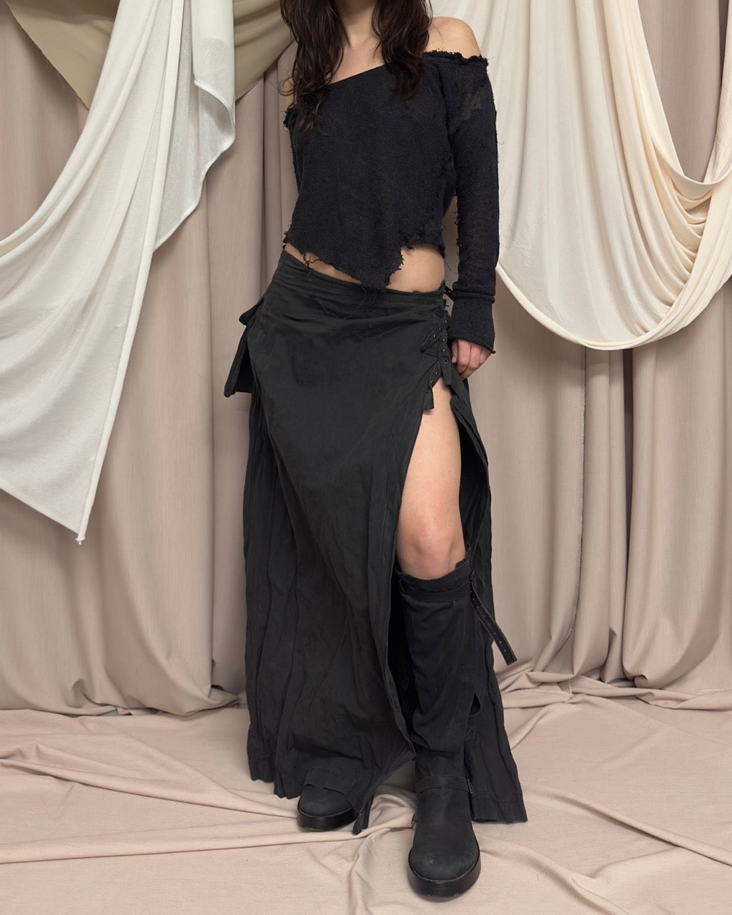 CHARCOAL GREY WRAP MAXI SKIRT by Sarah Pacini