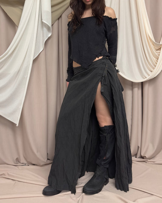 CHARCOAL GREY WRAP MAXI SKIRT by Sarah Pacini