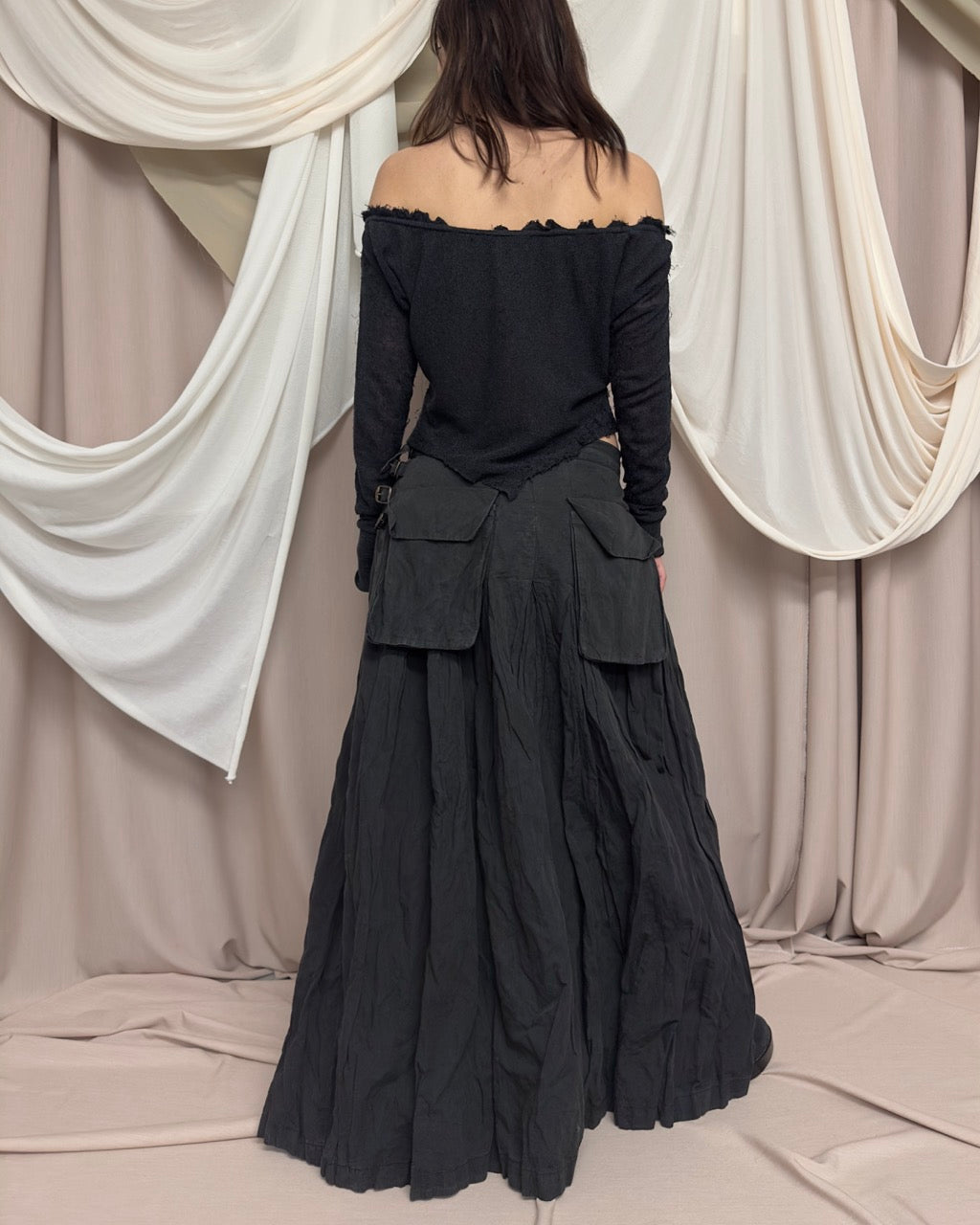 CHARCOAL GREY WRAP MAXI SKIRT by Sarah Pacini