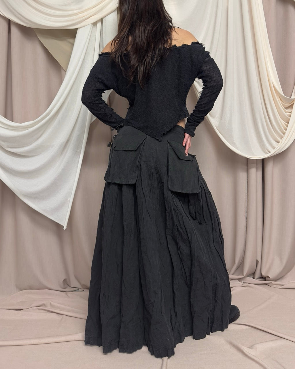 CHARCOAL GREY WRAP MAXI SKIRT by Sarah Pacini