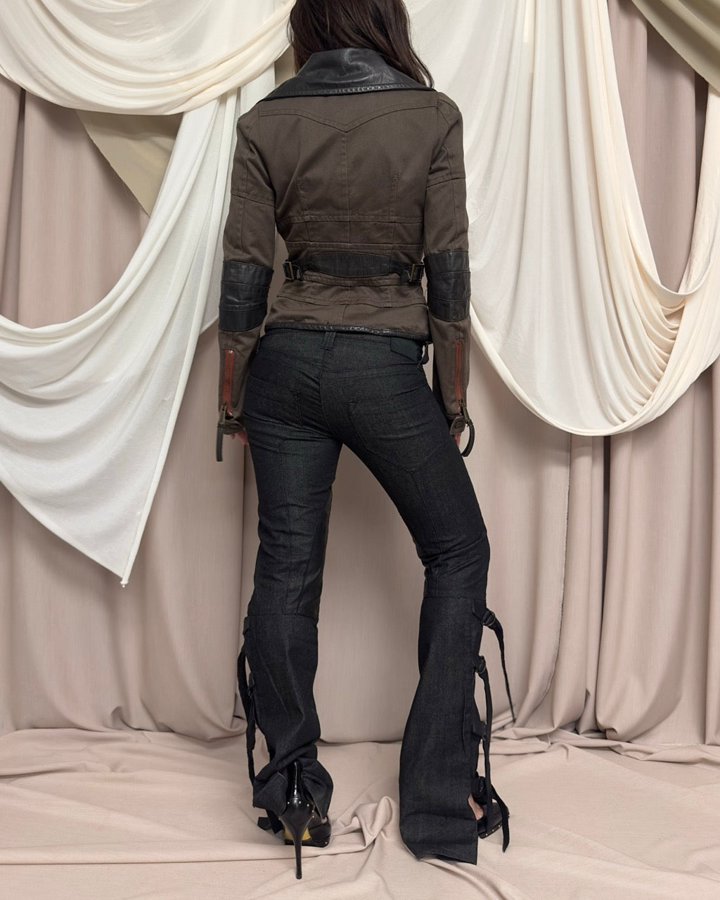 DISTRESSED SCULPTED JACKET WITH LEATHER ACCENTS by Dsquared2