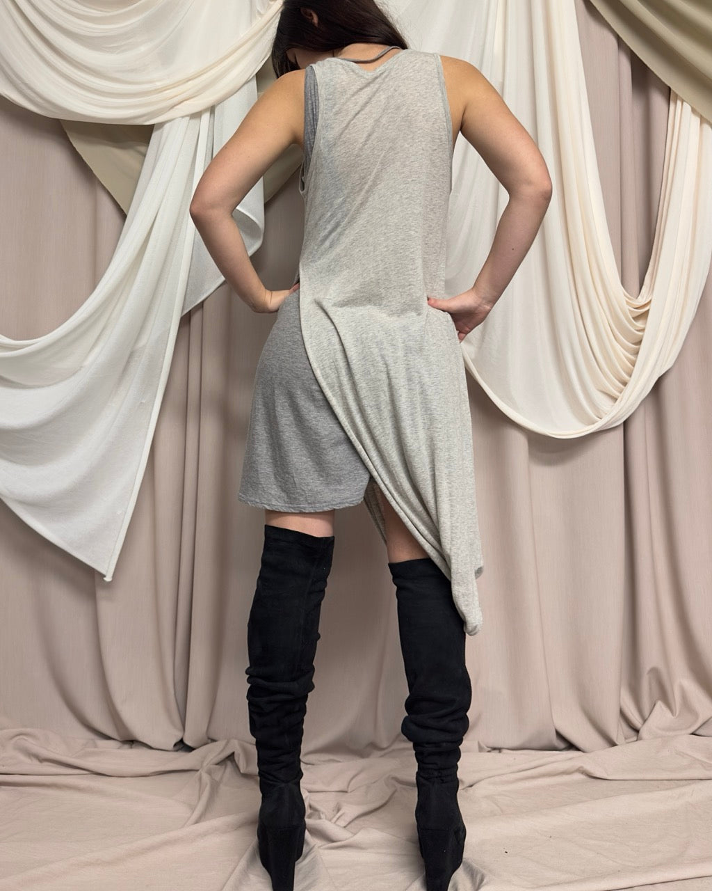 GREY LAYERED ASYMMETRICAL TANK TOP DRESS by Y’s by Yohji Yamamoto