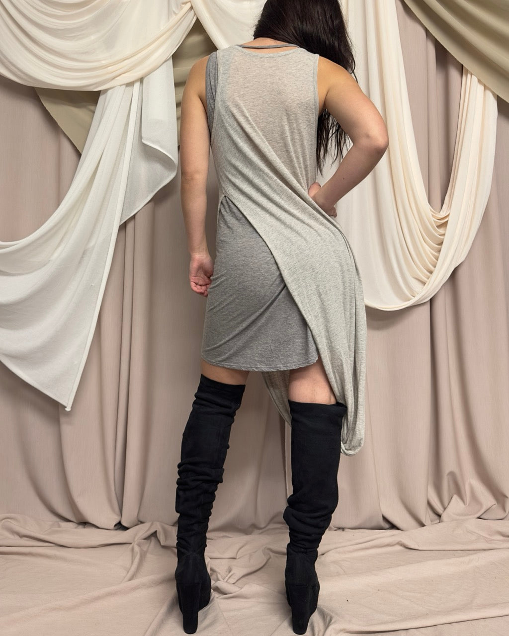 GREY LAYERED ASYMMETRICAL TANK TOP DRESS by Y’s by Yohji Yamamoto