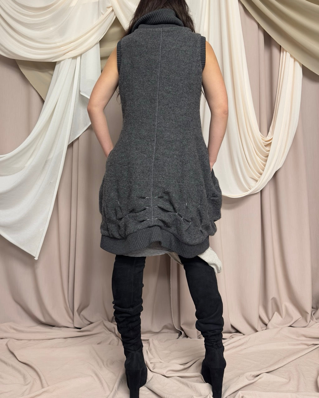 AVANT GARDE GREY SLEEVELESS COAT / LONGLINE GILET by Iconoclast
