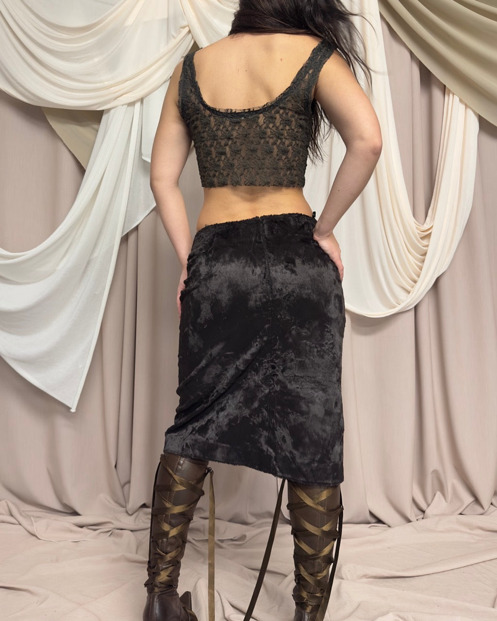 DARK GREEN LACE CROPPED VEST by Sarah Pacini